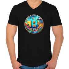 PRINTFASHION Bitcoin - Férfi V-nyakú póló - Fekete férfi póló