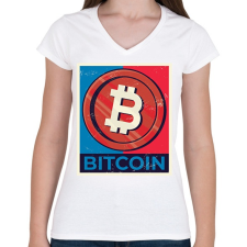 PRINTFASHION Bitcoin - Női V-nyakú póló - Fehér női póló