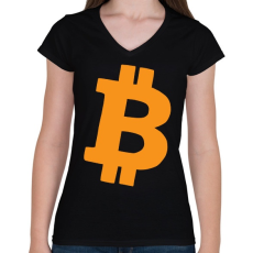 PRINTFASHION bitcoin - Női V-nyakú póló - Fekete