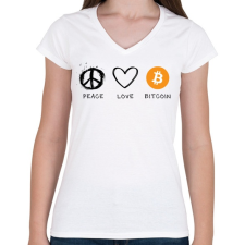 PRINTFASHION Bitcoin Peace - Női V-nyakú póló - Fehér női póló