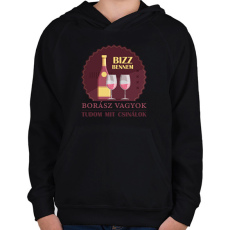 PRINTFASHION Bízz bennem - Borász vagyok - Gyerek kapucnis pulóver - Fekete