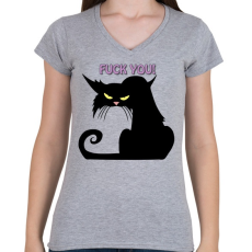 PRINTFASHION Black cat - Női V-nyakú póló - Sport szürke