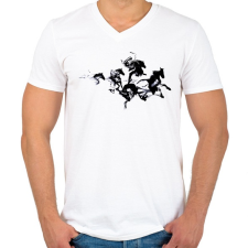 PRINTFASHION Black horses - Férfi V-nyakú póló - Fehér férfi póló