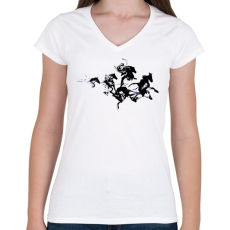 PRINTFASHION Black horses - Női V-nyakú póló - Fehér