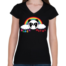 PRINTFASHION Black metal - Női V-nyakú póló - Fekete női póló