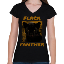 PRINTFASHION BLACK PANTHER - Női V-nyakú póló - Fekete női póló