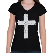 PRINTFASHION BlessedGrey - Női V-nyakú póló - Fekete női póló