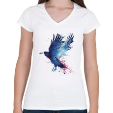 PRINTFASHION Bloody crow - Női V-nyakú póló - Fehér