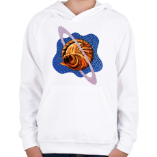 PRINTFASHION Blue cat planet - Gyerek kapucnis pulóver - Fehér
