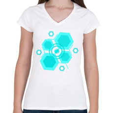 PRINTFASHION bluehexagon - Női V-nyakú póló - Fehér