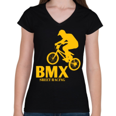 PRINTFASHION Bmx - Női V-nyakú póló - Fekete