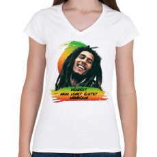 PRINTFASHION Bob Marley idézet - Női V-nyakú póló - Fehér