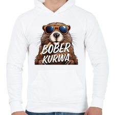 PRINTFASHION Bober Kurwa - Férfi kapucnis pulóver - Fehér férfi pulóver, kardigán