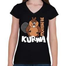 PRINTFASHION Bober Kurwa - White - Női V-nyakú póló - Fekete női póló