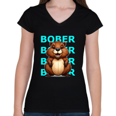 PRINTFASHION BOBER - Női V-nyakú póló - Fekete