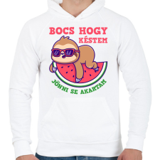 PRINTFASHION Bocs hogy késtem - Férfi kapucnis pulóver - Fehér férfi pulóver, kardigán