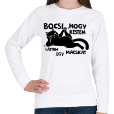 PRINTFASHION Bocsi hogy késtem láttam egy macskát - Női pulóver - Fehér női pulóver, kardigán