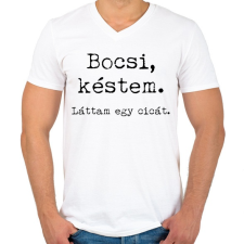 PRINTFASHION Bocsi, késtem - Férfi V-nyakú póló - Fehér férfi póló