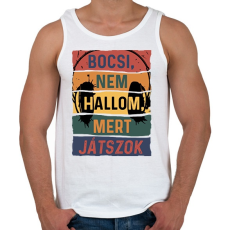 PRINTFASHION Bocsi, nem hallom, mert játszok - Férfi atléta - Fehér