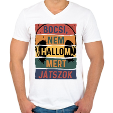 PRINTFASHION Bocsi, nem hallom, mert játszok - Férfi V-nyakú póló - Fehér férfi póló