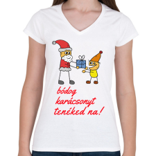 PRINTFASHION bódog karácsonyt tenéked na - Női V-nyakú póló - Fehér női póló