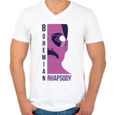 PRINTFASHION Bohemian Rhapsody - Freddie - Férfi V-nyakú póló - Fehér