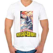 PRINTFASHION Boku no Hero Academia - Férfi V-nyakú póló - Fehér férfi póló