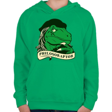 PRINTFASHION Bölcs raptor - Gyerek kapucnis pulóver - Zöld gyerek pulóver, kardigán