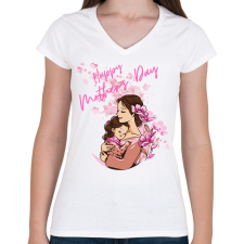 PRINTFASHION Boldog Anyák napját - Női V-nyakú póló - Fehér női póló