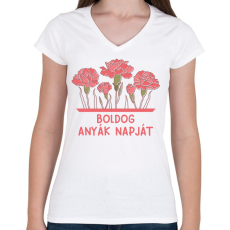 PRINTFASHION Boldog Anyák napját - Női V-nyakú póló - Fehér
