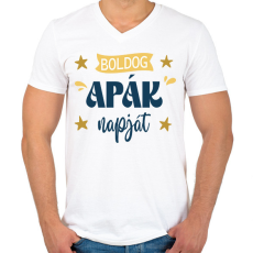 PRINTFASHION Boldog apák napját - Férfi V-nyakú póló - Fehér