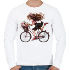 PRINTFASHION Boldog biciklis lány - Férfi pulóver - Fehér