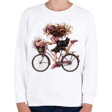 PRINTFASHION Boldog biciklis lány - Gyerek pulóver - Fehér gyerek pulóver, kardigán