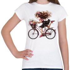 PRINTFASHION Boldog biciklis lány - Női póló - Fehér női póló