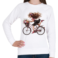 PRINTFASHION Boldog biciklis lány - Női pulóver - Fehér