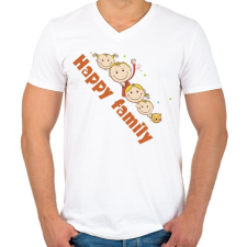 PRINTFASHION Boldog család - Férfi V-nyakú póló - Fehér férfi póló