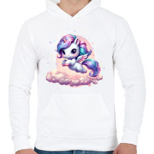 PRINTFASHION Boldog egyszarvú - Férfi kapucnis pulóver - Fehér férfi pulóver, kardigán