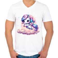 PRINTFASHION Boldog egyszarvú - Férfi V-nyakú póló - Fehér férfi póló