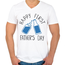PRINTFASHION Boldog első apák napját! - Férfi V-nyakú póló - Fehér férfi póló