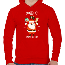 PRINTFASHION Boldog Karácsonyt - Férfi kapucnis pulóver - Piros férfi pulóver, kardigán