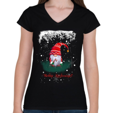 PRINTFASHION Boldog Karácsonyt! - Női V-nyakú póló - Fekete