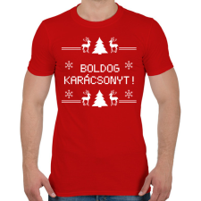 PRINTFASHION Boldog karácsonyt rénszarvas - Férfi póló - Piros férfi póló