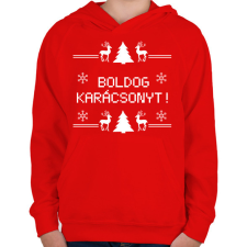 PRINTFASHION Boldog karácsonyt rénszarvas - Gyerek kapucnis pulóver - Piros gyerek pulóver, kardigán