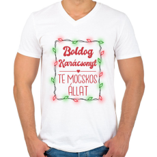 PRINTFASHION Boldog Karácsonyt te mocskos állat - Férfi V-nyakú póló - Fehér
