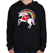 PRINTFASHION Boldog karácsonyt unikornison - Gyerek kapucnis pulóver - Fekete gyerek pulóver, kardigán