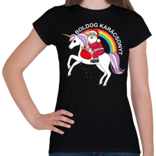PRINTFASHION Boldog karácsonyt unikornison - Női póló - Fekete női póló