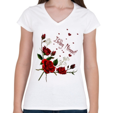 PRINTFASHION boldog nőnapot - Női V-nyakú póló - Fehér női póló