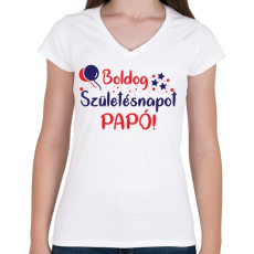 PRINTFASHION Boldog születésnapot papó - Női V-nyakú póló - Fehér