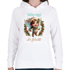 PRINTFASHION Boldog vagy - Női kapucnis pulóver - Fehér női pulóver, kardigán