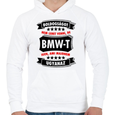 PRINTFASHION Boldogság = BMW - Férfi kapucnis pulóver - Fehér
